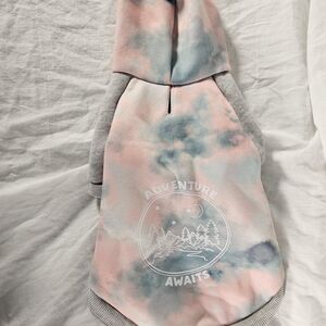 Frisco NWOT Pink & Blue Tie-Dye Dog Hoodie with Adventure Awaits Print
